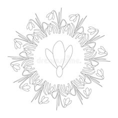 a circle with flowers and leaves in the center on a white background royalty illustration