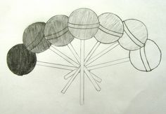 a pencil drawing of several balloons on a white paper