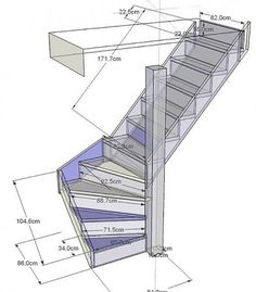 an image of a stair case with measurements for the bottom and side sections on it