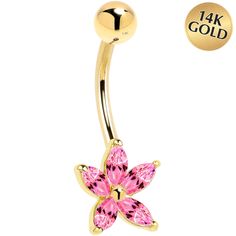 Product Description Solid 14KT Yellow Gold Pink Cubic Zirconia LILY Belly Ring This Lily Belly Ring is a Flowering Beauty. Solid 14KT Gold Belly Ring. Genuine Cubic Zirconia Body Jewelry. Specifications: 16 Gauge (1.2mm), 3/8" (10mm), Solid 14KT Gold, Genuine Cubic Zirconia Solid Gold body jewelry  | Holiday Body Jewelry - If You Are Ready To Deck Your Halls From Head To Toe Then Check Out Our Selection Of Christmas, Easter, Valentine's Day, And St. Patrick's Day Holiday Themed Body Jewelry And Gold Body Jewelry, Gold Belly Ring, Patriotic Jewelry, Jewelry Promotion, Gold Body Jewellery, Easter Jewelry, Beautiful Flower Designs, Jewelry Holiday, Gold Bodies