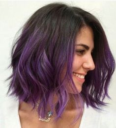 Ombré Short Hair, Ombre Bob Hair, Dark Hair Dye, Lob Hairstyles, Purple Balayage, Short Ombre Hair