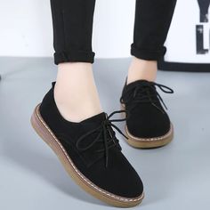 Leather Casual Women's Shoes Soft and Comfortable Flat Shoes – Dresslittly Black Suede Walking Shoes With Round Toe, Casual Leather Slip-on Oxfords, Casual Suede Oxfords With Stitched Sole, Casual Suede Oxfords With Contrast Sole, Casual Oxfords With Cushioned Footbed And Round Toe, Casual Suede Oxfords With Round Toe, Casual Black Flat Oxfords, Comfortable Suede Leather Shoes With Round Toe, Casual Suede Oxfords With Flat Heel