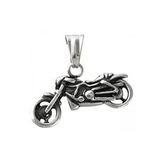 a silver pendant with a motorcycle on it