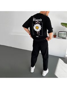 Men Youth T-Shirts, Men's Oversized Floral Print T-Shirt Baggy Crew Neck T-shirt For Spring, Spring Baggy Crew Neck T-shirt, Baggy Crew Neck T-shirt With Letter Print, Urban Baggy Graphic Print T-shirt, Baggy Short Sleeve T-shirt With Letter Print, Sleeve Placket, Shirt Oversize, T Shirt Oversize, Pullover Designs