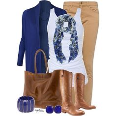 Nice! Royal Blue Sweater, Tan Pants, Professional Wear, Advanced Style, Sweater White, Blue Cardigan, Blue Sweater, Daily Dress, Spring Wardrobe