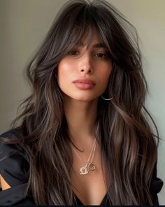 Curtain Bangs Hairstyles, Long Curtain Bangs, Brown Hair Looks, Bangs Hairstyles, Hairstyles For Layered Hair, Long Dark Hair, Long Hair With Bangs, Long Layered Hair