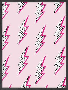 a pink background with black and white lightning bolts