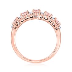 Ross-Simons - 1.00ct t. w. Morganite, .16ct t. w. Diamond Ring in Gold. Size 6. Here's something to pink about: morganites are a stunning choice! Our ultra-feminine ring flaunts 1.00 ct. t. w. oval morganites that shimmer alongside .16 ct. t. w. round diamond stations. Crafted in polished 14kt rose gold for a blushing monochromatic moment. 1/4" wide. Diamond and morganite ring. Pink Ring With Single Cut Diamonds, Pink Gold Diamond Ring With Prong Setting For Anniversary, Pink Diamond Ring With Single Cut Diamonds, Pink Gold Diamond Ring With Brilliant Round Cut, Pink Vs Clarity Round Cut Diamond Ring, Pink Ring With Single Cut Diamonds In Round Cut, Anniversary Pink Gold Diamond Ring With Prong Setting, Classic Pink Diamond Ring Vs Clarity, Classic Pink Diamond Ring With Vs Clarity