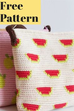 two crocheted purses sitting on top of each other with the words free pattern