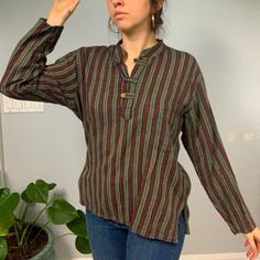 Cozy Linen Cotton Rainbow Stripe Shirt! Size Medium Unisex - New Unworn Condition! Tibetan Multicolor Bohemian Relaxed Fit T-shirt, Bohemian Multicolor Print Top, Relaxed Fit, Rainbow Stripes, Striped Shirt, Linen Shirt, Hippie Boho, Top Blouse, Black Pink, Rainbow