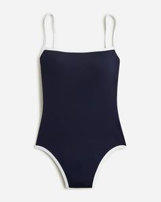 Shop  for the Squareneck one-piece swimsuit with contrast trim for women. Find the best selection of women womens-categories-clothing-swimwear available in-stores and on line. Striped Swimwear With Adjustable Straps For Pool, White Swimwear With Contrast Stripes For Swimming, Fitted Striped Swimwear, Striped Swimwear For Pool, Striped Beachwear Bodysuit For Poolside, Striped Bodysuit For Poolside Beachwear, Striped Swimwear With Lined Body For Poolside, Striped One-piece Swimwear For Beachwear, Striped Lined Swimwear For Poolside