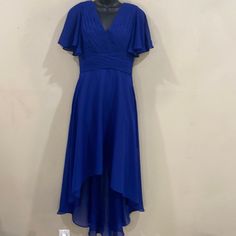 Beautiful, Royal Blue High Low Dress With Lace Up Back. New With Tags. Bridesmaids Party, Blue High Low Dress, Black High Low Dress, Eileen Fisher Dress, Chiffon Summer Dress, High Low Midi Dress, Handkerchief Hem Dress, Satin Wrap Dress, Athleta Dress