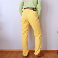 Vintage banana yellow Versace denim basic pants nineties aesthetics capsule trousers size S/M Excellent vintage condition! Designer: Versace  Made in Italy Measurements (taken lying flat): Length: 110cm Waist: 37cm, waist perimeter: 72cm Hips perimeter: 108cm Rise: 33cm Model Body Measurements: Shoulders: 43 cm Bust: 81 cm Waist: 71cm Hips: 91 cm Height: 159 cm For any other info feel free to send a message, we will gladly help!  The pants are sold without a belt Basic Pants, Versace Vintage, Banana Yellow, Vintage Versace, Sheer Shirt, Oversize Fashion, Blue Trousers, Wool Trousers, High Rise Pants