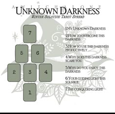 the unknown darkness tarot card game is shown with numbers and symbols for each player