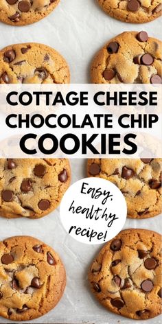 chocolate chip cookies with text that reads cottage cheese chocolate chip cookies