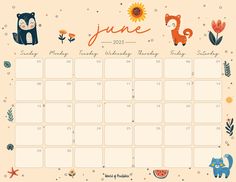 a calendar with cute animals and plants on the side, including an orange sunflower