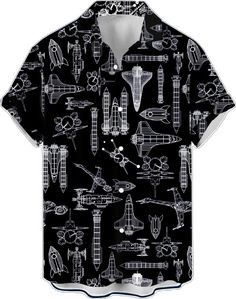 Black Collared Hawaiian Shirt With Graphic Print, Black Short Sleeve Shirt With All Over Print, Black Collared Camp Shirt With All Over Print, Black Graphic Print Short Sleeve Camp Shirt, Black Short Sleeve Camp Shirt With Graphic Print, Black Camp Collar Top With All Over Print, Black Camp Collar Top With Print, Black Collared Short Sleeve Printed Shirt, Black Printed Collared Short Sleeve Shirt