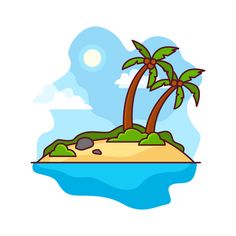 an island with two palm trees on it