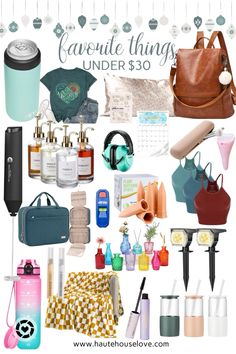 the contents of a travel bag are shown in this collage