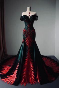 Black And Red Dress, Red And Black Dress, Glam Dresses, Gorgeous Gowns, Beautiful Gowns