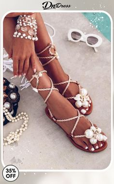 Pearl Lace Up Flat Sandals Lace Up Flat Sandals, Light Fall Jacket, Chanel Iphone Case, Flower Midi Dress, Peep Toe Wedge Sandals, Pearl Lace, Pearl And Lace, Lace Flowers, Toe Designs