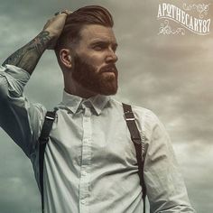 Levi Stocke - full thick dark red beard and #mustache #beards bearded dapper fashion #suspenders Levi Stocke, Suspenders Men Fashion, Red Beard, Hipster Man