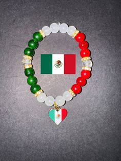 Mexico flag heart shaped bracelet! Matching Mexican Bracelets, Bracelet Ideas Mexican, Mexico Flag Bracelets, Mexico Bracelets, Bracelets Mexican, Heart Shaped Bracelet, Mexican Bracelets, Bracelet Making Tutorial, Flag Bracelet