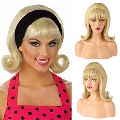 Category:Synthetic Wig; Gender:Women's; Wig Type:Cosplay Wig; Occasion:Daily Wear,Party / Evening,Vacation,Daily,Cosplay Costumes; Age Group:Adults; Cosplay Works:50s; Color Shade:Blonde,Auburn; Hair Material:Synthetic Hair; Cap Construction:Machine Made; Texture:Curly; Length:Medium Length; Features:Soft,Comfortable,Fashion,Easy to Carry,Cosplay; Heat Resistant:Yes; Listing Date:07/26/2023; Cap Circumference:; Front to Back:; Nape of Neck:; Side to Side Across Forehead:; Side to Side Over Top:; Hair For Halloween, Retro Hairstyle, Bangs For Women, Halloween Costume Party, Women Cosplay, Wig With Bangs, Fantasias Halloween, Brown Wig, Curly Wig