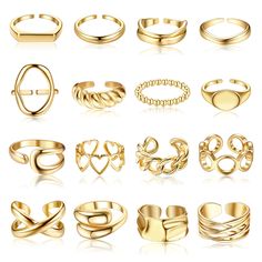 PRICES MAY VARY. CHIC CHUNKY RINGS SET--You will get 16 different styles of chunky rings, dome rings, croissant rings, signet rings and more. It's delicate and slightly chunky,but it won't feel heavy on your finger.They can be worn individually or stacked for your everyday needs. ADJUSTABLE GOLD RING SIZE-- All gold rings are open design,which can be fine-tuned from size 6 to size 9,adjustable size for easy wearing. You can wear them individually or stacked,adjust the size to fit your different Chunky Ring Stack, Rings Signet, Dome Rings, Stackable Ring Sets, Open Rings, Signet Rings, Stainless Steal, Ringe Gold, Womens Jewelry