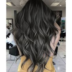 hand-tied weft balayage Ash Grey Balayage Brunettes, Cool Ways To Dye Your Hair, Ashy Balayage On Black Hair, Balayage Hair On Black Hair, No Bleach Balayage, Dark Hair With Silver Highlights, Black Hair With Babylights, Ash Black Hair, Hair For Green Eyes