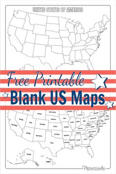 the free printable map of the united states with text that reads, free printable blank us maps