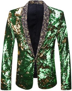 This men's blazer is the perfect addition to any wardrobe. Crafted from a luxurious polyester blend, it features a stylish two-color design with gold and royal blue sequins for a sophisticated, sparkling look. It is lightweight and comfortable, making it ideal for formal or casual occasions. Button closure Machine Wash 1, two colors Sequins for one item. you can change it to be another color by yourself. 2, Suitable for: stage, bar, wedding, party and so on. 3, WASH IN WATER or dry-clean. DON'T Long Sleeve Sequined Suits For Night Out, Sequined Long Sleeve Suits For Night Out, Sequin Long Sleeve Suits For Night Out, Sequined Long Sleeve Suit For Night Out, Party Suits With Sequins And Long Sleeves, Sequined Long Sleeve Party Suits, Gold Long Sleeve Blazer For Winter, Gold Notch Lapel Suit For Party, Tailored Gold Suit For Party