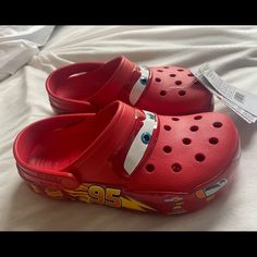 Lightning Mcqueen Crocs Size 4 Men 6 Women Brand New With Tags Lightning Mcqueen Shoes, Lighting Mcqueen Crocs, Lightning Mcqueen Crocs, Cool Crocs, Ka Chow, Crocs Platform, Crocs Wedges, Red Crocs, Cutesy Outfit