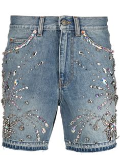 Find GUCCI Crystal-embellished Denim Shorts on Editorialist. light blue cotton denim crystal embellishment logo patch to the rear front button fastening classic five pockets raw-cut hem Gucci Shorts, Denim Diy Clothes, Gucci Denim, Gucci Jeans, Mens Denim Shorts, Gucci Outfits, Street Fashion Men Streetwear, Embellished Denim, Denim Diy