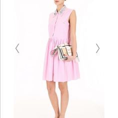 Brand New With Tag Chic Sleeveless Miu Miu Dress, Luxury Pink Midi Dress For Spring, Miu Miu Sleeveless Spring Dresses, Miu Miu Fitted Chic Dress, Elegant Miu Miu Summer Dress, Spring Sleeveless Miu Miu Dresses, Elegant Spring Miu Miu Dresses, Sleeveless Miu Miu Summer Dress, Chic Fitted Miu Miu Dress