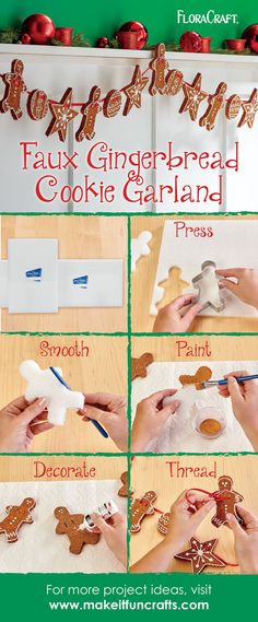 Faux Gingerbread Cookie Garland #makeitfuncrafts Mrs Claus Kitchen Decorations, Gingerbread Garland, Faux Gingerbread, Bread Christmas, Gingerbread Kitchen, Sweet Gingerbread, Garland Craft, Gingerbread Cottage, Christmas Decs