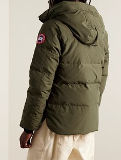 Canada Goose's 'Macmillan' parka is part of its 'Black Label Heritage', a range set apart for its expedition-ready qualities. It's made from lightweight, weather-resistant shell that's padded with down and quilted for optimal insulation. Ribbed-knit cuffs lock in heat and an elongated hem provides additional coverage. Outdoor Down Parka With Adjustable Hood, Hooded Down Parka For Hiking, Outdoor Down Parka With Drawstring Hood, Canada Goose Macmillan, Set Apart, Hooded Parka, Green Coat, Weekend Style, Outdoor Jacket