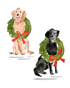 two dogs with wreaths on their heads