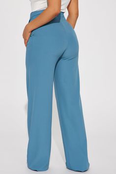 Available In Slate Blue And Fuchsia. Trouser Pant High Rise 2 Button Front Detail Front Pleats Invisible Back Zipper Hand Pockets Straight Leg Non Stretch 95% Polyester 5% Spandex Imported | Feeling Focused Trouser in Slate Blue size XS by Fashion Nova Blue Stretch Bottoms With Button Closure, Stretch Blue Bottoms With Button Closure, Chic Solid Blue Pants, Chic Blue Solid Color Pants, Stretch Plain Bottoms For Workwear, Blue Straight Leg Pants With Button Closure, Blue Solid Color Wide-leg Pants, Blue Casual Wide-leg Dress Pants, Casual Blue Wide-leg Dress Pants