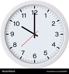 a white wall clock with red hands and numbers on the face, isolated against a white background