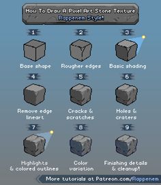 how to draw a pixel art stone texture in rasterm style with step by step instructions