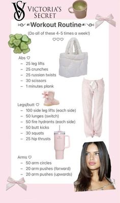 a woman's workout routine is shown in pink