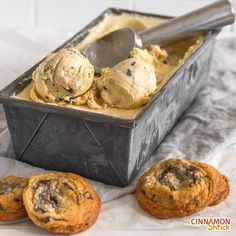 ice cream and cookies in a metal container