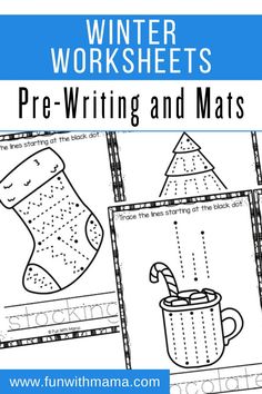 winter worksheets for pre - writing and math with pictures of stockings, stocking