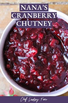 a white bowl filled with cranberry chutney