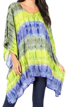 Sakkas Adalwin Desert Sun Lightweight Circle Ponch Tunic Top Blouse W / Embroidery#color_Charcoal / Green Multicolor Rayon Kaftan For Spring, Spring Multicolor Rayon Kaftan, Flowy Multicolor Tunic For Spring, Green Short Sleeve Kaftan For Spring, Green Flowy Tunic For Spring, Spring Green Flowy Tunic, Flowy Green Spring Tunic, Green Rayon Blouse For Summer, Green Rayon Beach Top