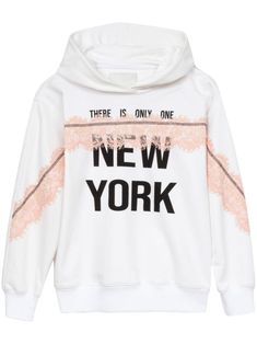 white/black/light pink cotton slogan print to the front lace detailing classic hood long sleeves straight hem Hoodie White, Versace Outfit, Yoko London, Exclusive Fashion, 3.1 Phillip Lim, Cotton Hoodie, Ski Wear, Phillip Lim, White Hoodie