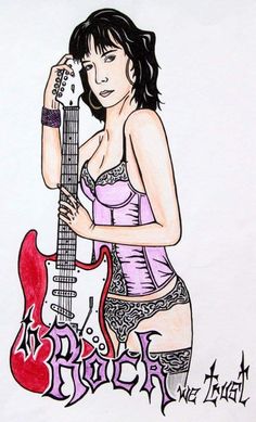 a drawing of a woman holding a guitar