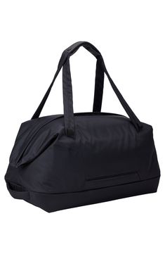 a black duffel bag on a white background