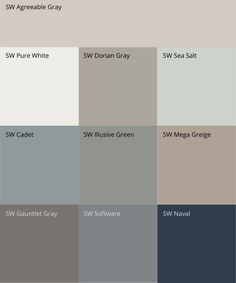 several shades of gray and white with the names of different colors in each color scheme